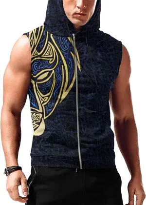 Desantiago Mens Fashion Muscle Hooded Workout Hooded Tank Tops with Pocket Gym Training Zip Hoodies Sleeveless