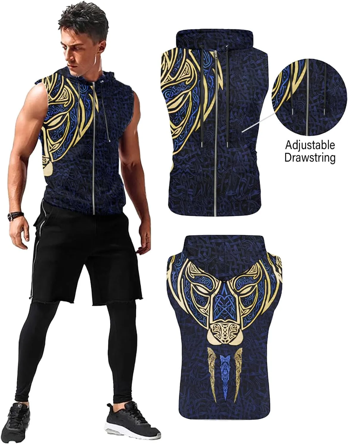 Desantiago Mens Fashion Muscle Hooded Workout Hooded Tank Tops with Pocket Gym Training Zip Hoodies Sleeveless