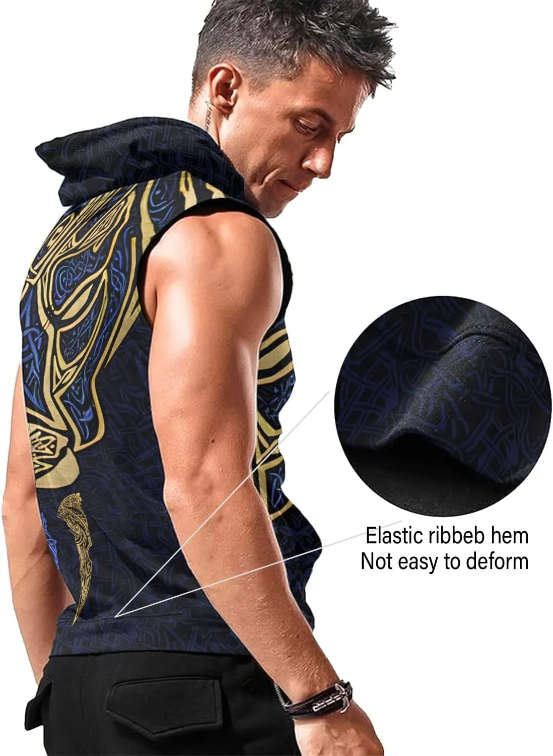 Desantiago Mens Fashion Muscle Hooded Workout Hooded Tank Tops with Pocket Gym Training Zip Hoodies Sleeveless