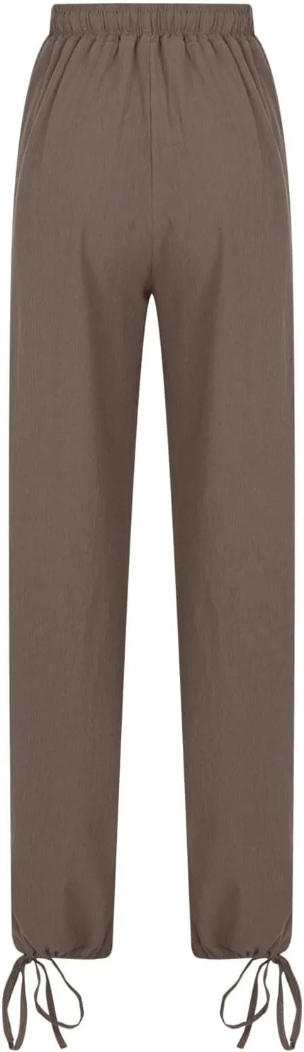 Elastic Waist Linen Pants for Women Drawstring Lounge Pants Summer Lightweight Pants Wide Leg Pants for Dressy