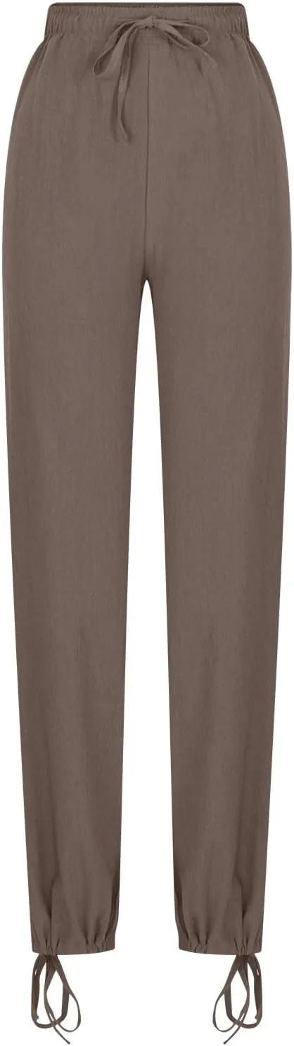 Elastic Waist Linen Pants for Women Drawstring Lounge Pants Summer Lightweight Pants Wide Leg Pants for Dressy