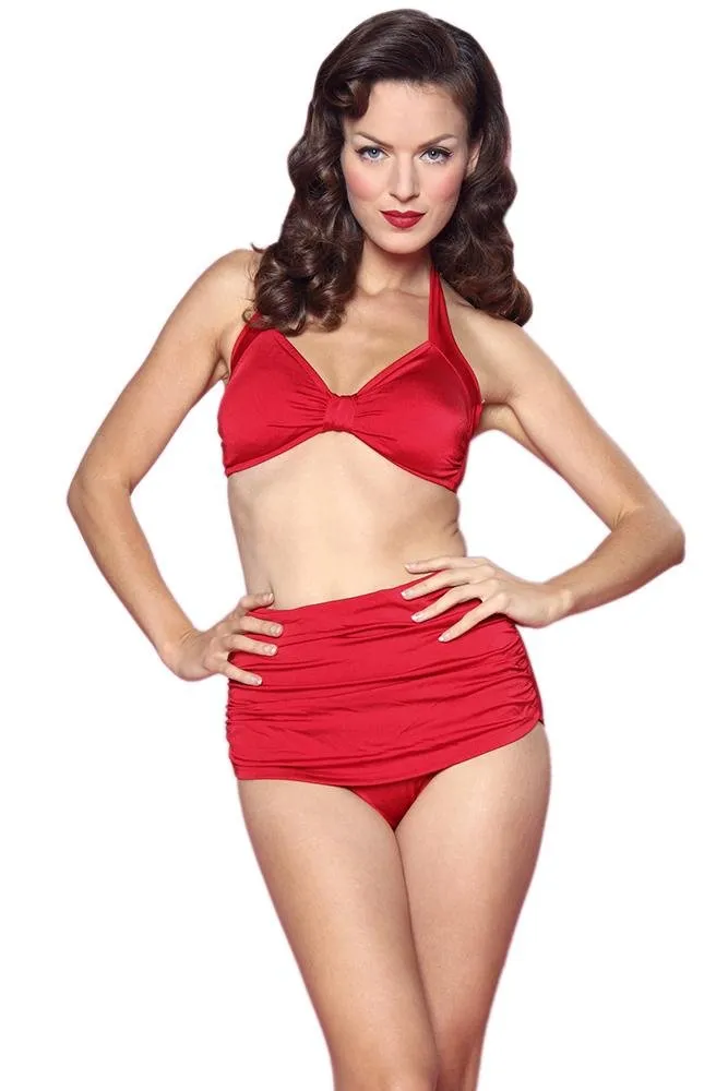 Esther Williams Retro High Waisted Solid Two-Piece Swimsuit Bottom - RED