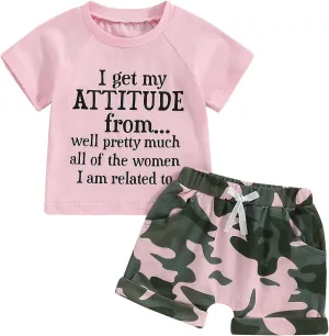 Fernvia Toddler Girls Clothes 1T 2T 3T 4T 5T Summer Outfits Baby Kids Short Sleeve T-Shirt Tops & Camouflage Shorts Sets