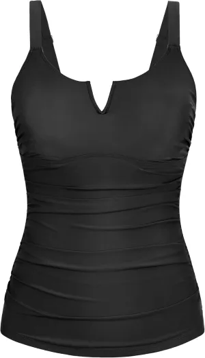 Firpearl Women Underwire Tankini Top Only V Wire Modest Swimsuits Ruched Tummy Control Bathing Suit Tops