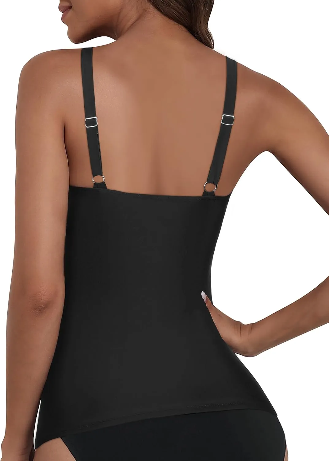 Firpearl Women Underwire Tankini Top Only V Wire Modest Swimsuits Ruched Tummy Control Bathing Suit Tops