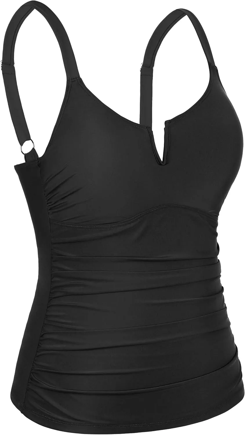 Firpearl Women Underwire Tankini Top Only V Wire Modest Swimsuits Ruched Tummy Control Bathing Suit Tops