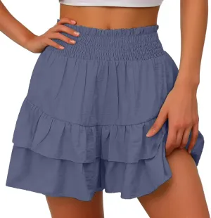 Flowy Shorts for Women Casual Boho Floral Skorts Ruffle Mini Skirts Tennis Skirts High Waisted Running Skorts