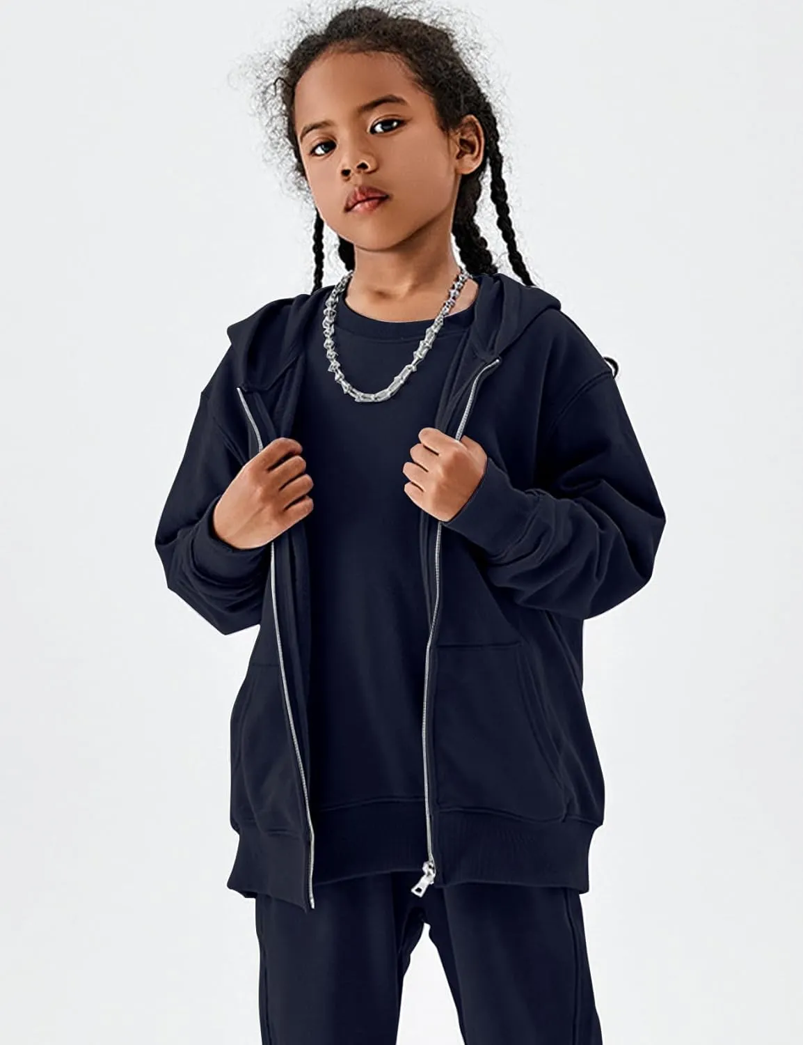 Flygo Unisex Boys Girls Hoodie Sweatshirt Full Zip Up Casual Long Sleeve Solid Jacket Kids Lightweight Outwear with Pockets