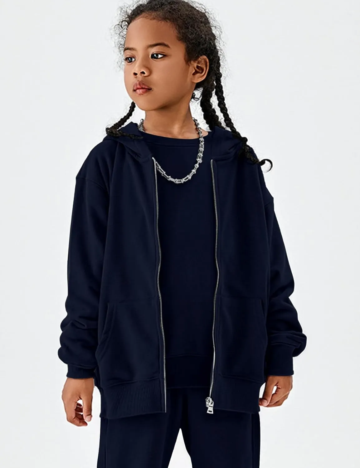 Flygo Unisex Boys Girls Hoodie Sweatshirt Full Zip Up Casual Long Sleeve Solid Jacket Kids Lightweight Outwear with Pockets