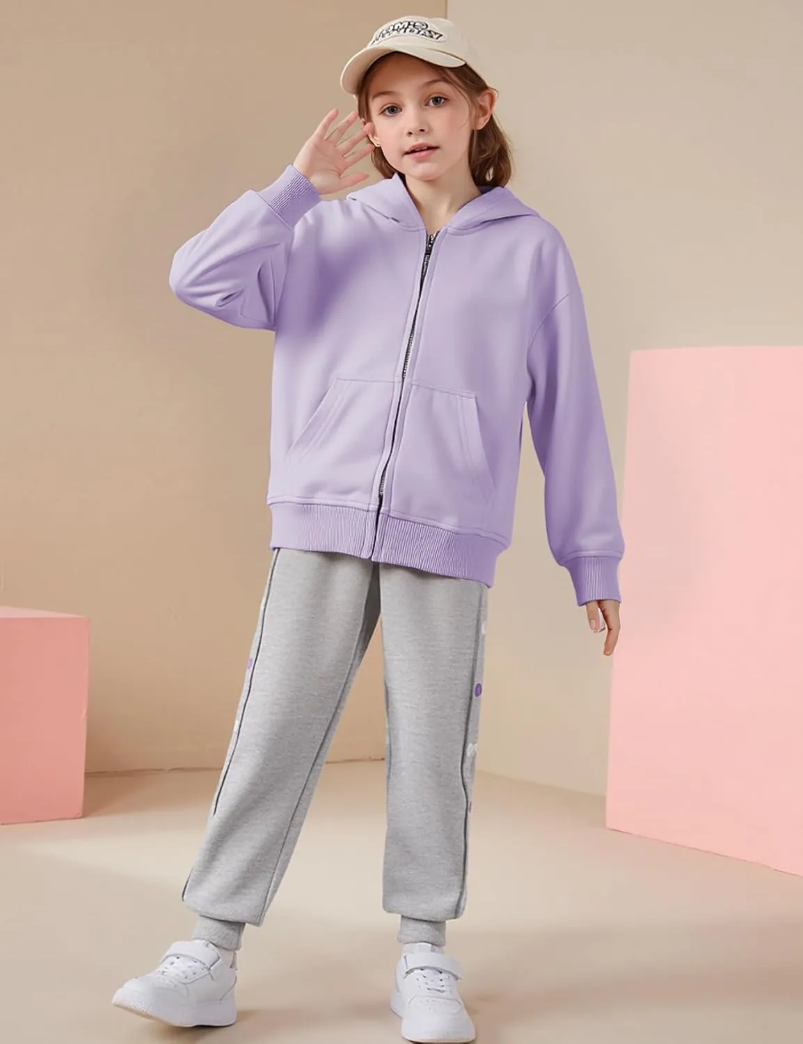 Flygo Unisex Boys Girls Hoodie Sweatshirt Full Zip Up Casual Long Sleeve Solid Jacket Kids Lightweight Outwear with Pockets