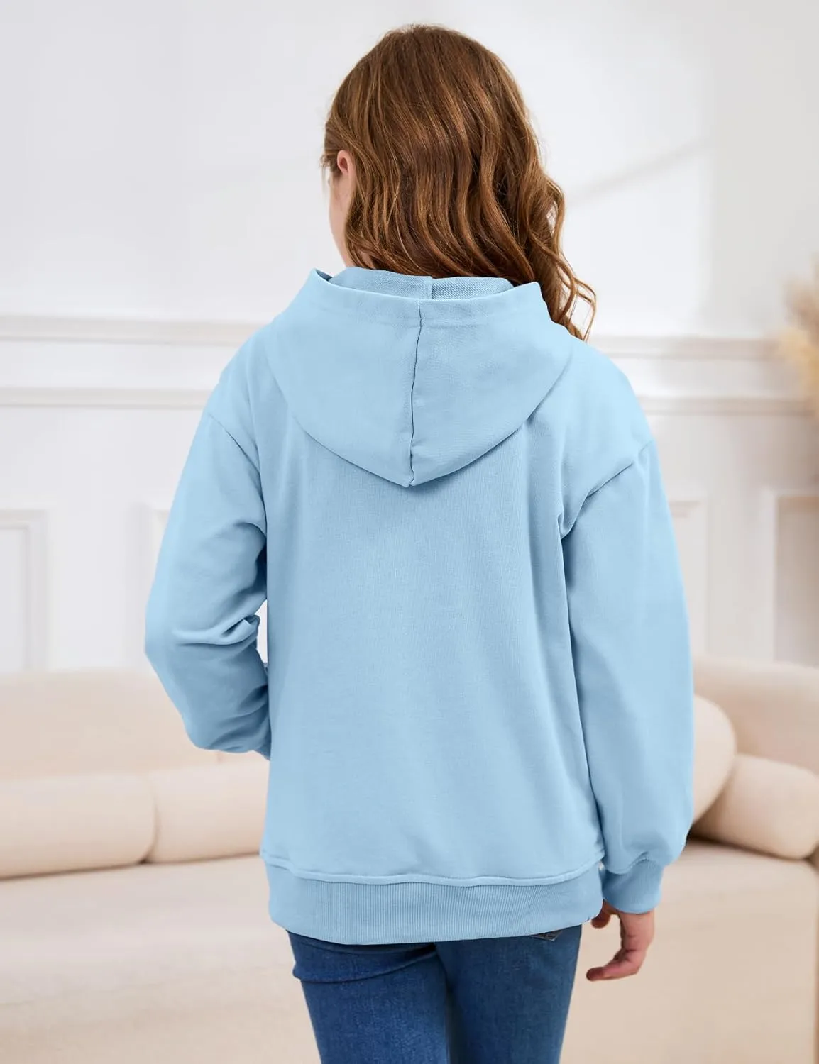 Flygo Unisex Boys Girls Hoodie Sweatshirt Full Zip Up Casual Long Sleeve Solid Jacket Kids Lightweight Outwear with Pockets