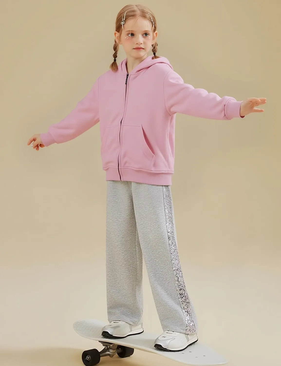 Flygo Unisex Boys Girls Hoodie Sweatshirt Full Zip Up Casual Long Sleeve Solid Jacket Kids Lightweight Outwear with Pockets