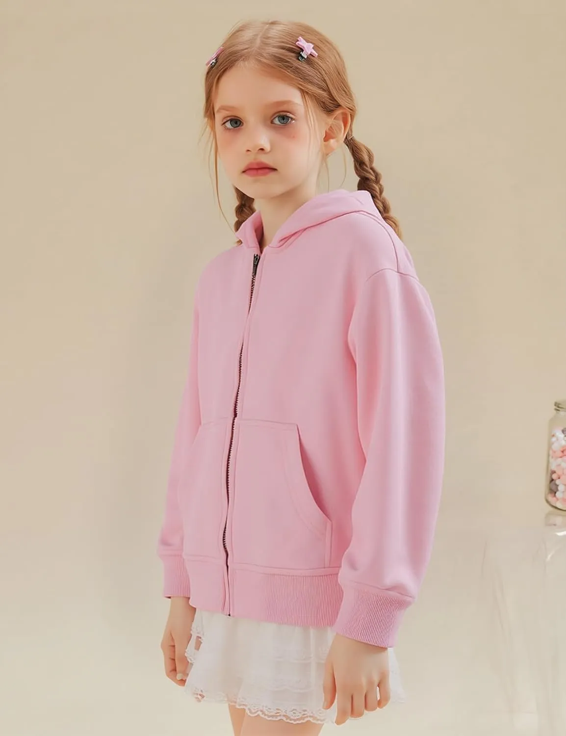 Flygo Unisex Boys Girls Hoodie Sweatshirt Full Zip Up Casual Long Sleeve Solid Jacket Kids Lightweight Outwear with Pockets