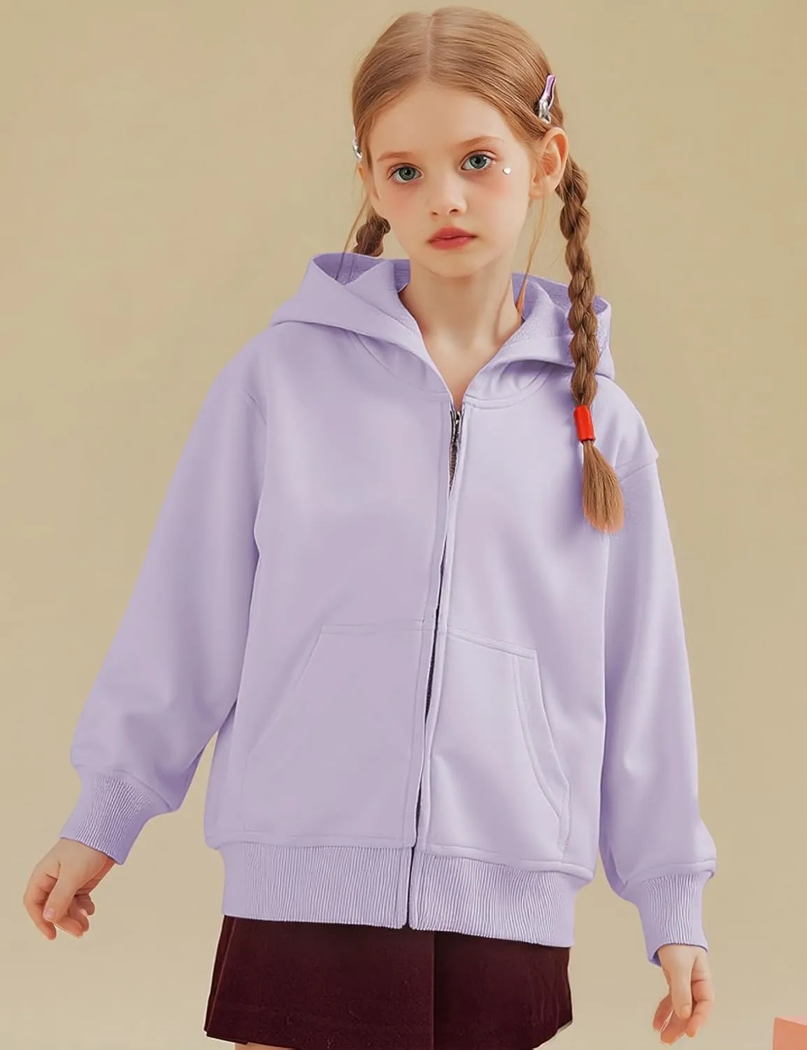 Flygo Unisex Boys Girls Hoodie Sweatshirt Full Zip Up Casual Long Sleeve Solid Jacket Kids Lightweight Outwear with Pockets