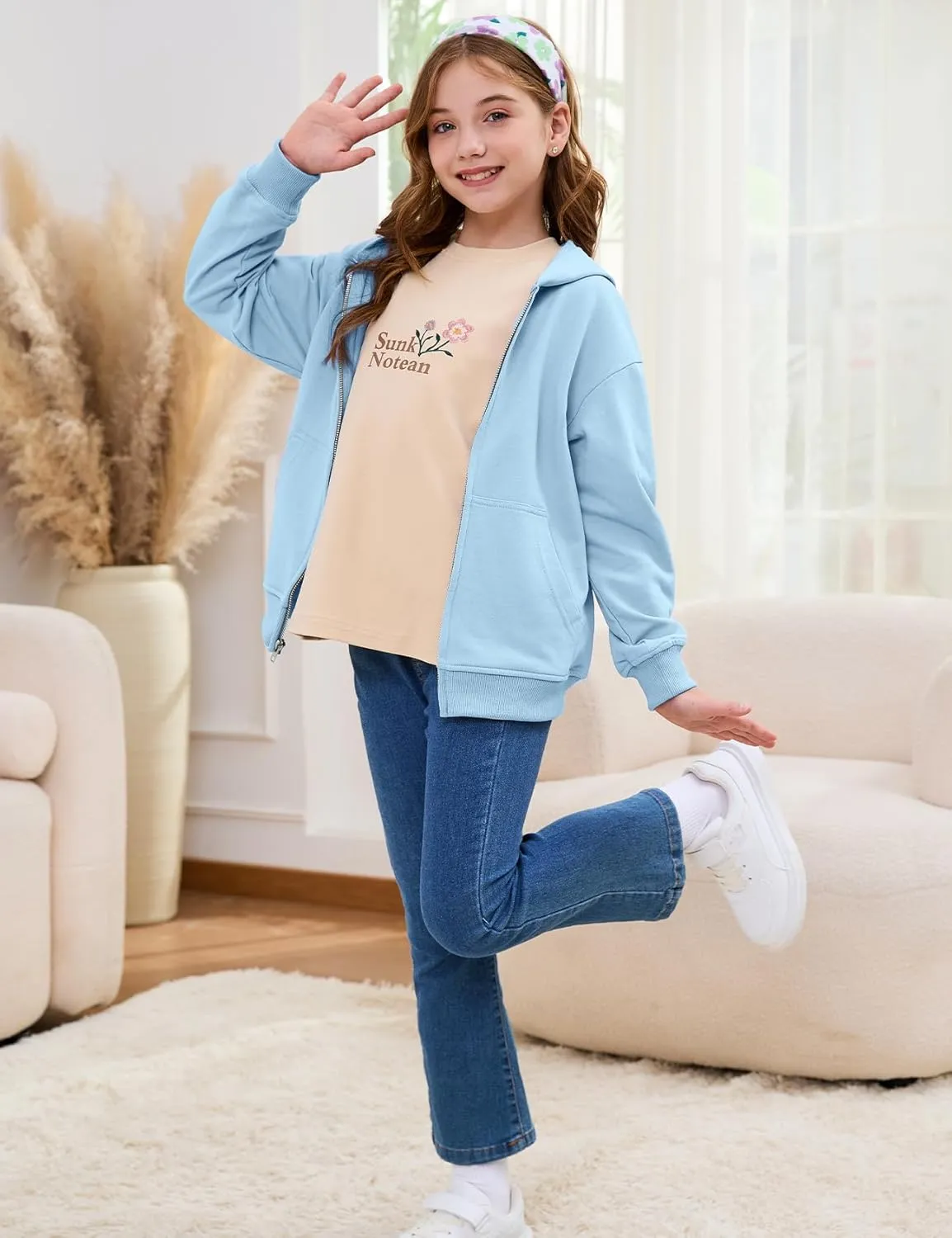 Flygo Unisex Boys Girls Hoodie Sweatshirt Full Zip Up Casual Long Sleeve Solid Jacket Kids Lightweight Outwear with Pockets