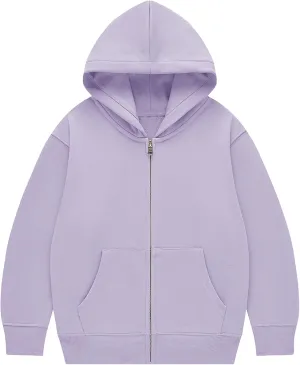 Flygo Unisex Boys Girls Hoodie Sweatshirt Full Zip Up Casual Long Sleeve Solid Jacket Kids Lightweight Outwear with Pockets