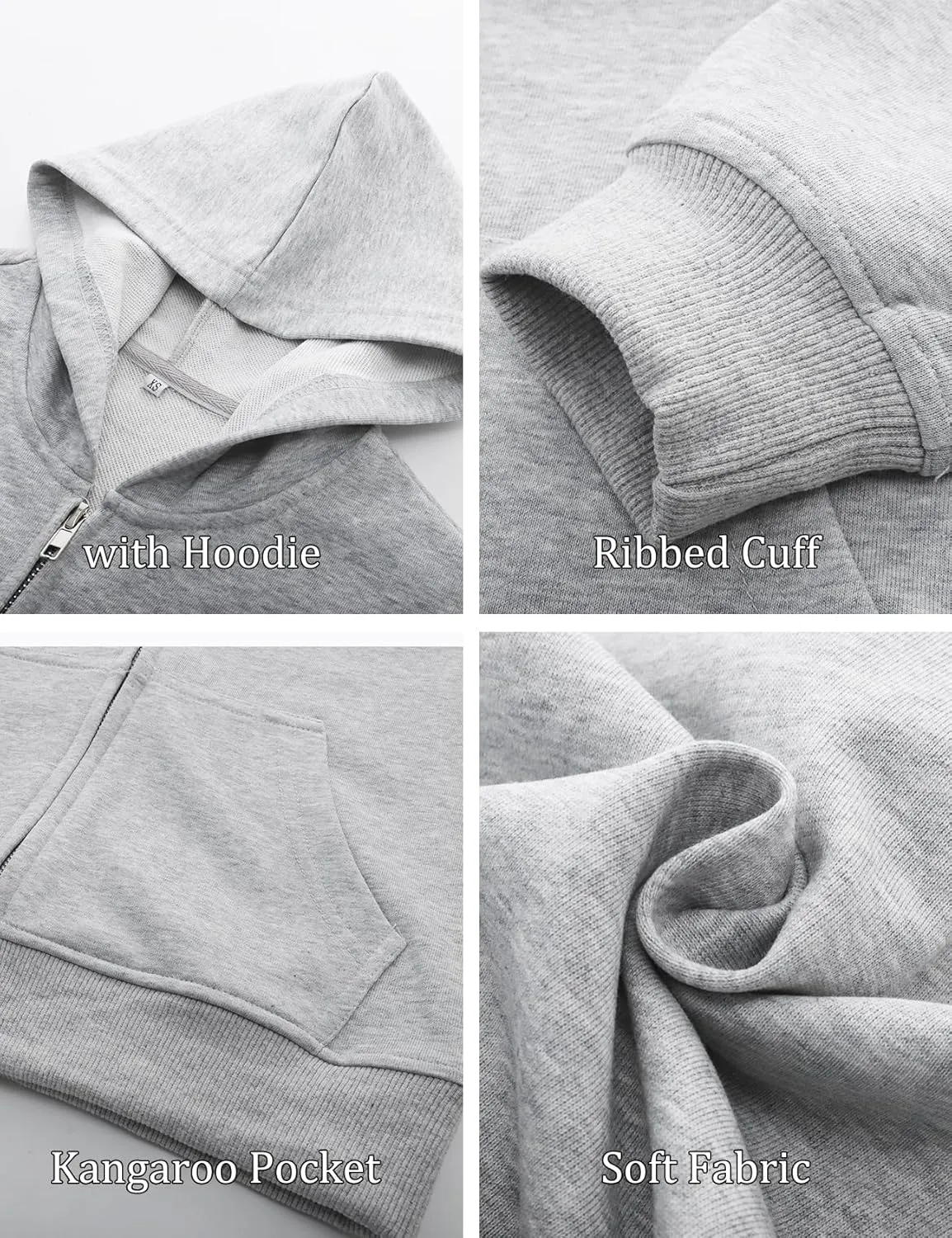 Flygo Unisex Boys Girls Hoodie Sweatshirt Full Zip Up Casual Long Sleeve Solid Jacket Kids Lightweight Outwear with Pockets