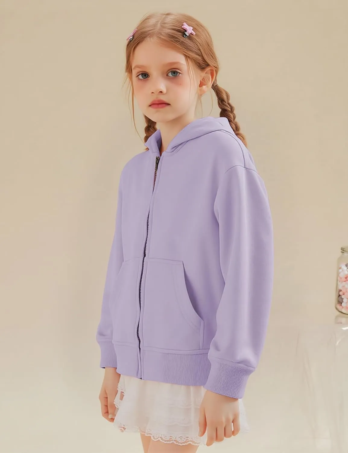Flygo Unisex Boys Girls Hoodie Sweatshirt Full Zip Up Casual Long Sleeve Solid Jacket Kids Lightweight Outwear with Pockets