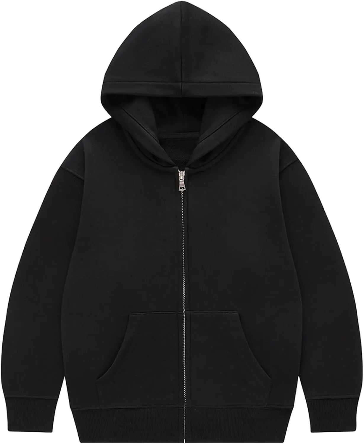 Flygo Unisex Boys Girls Hoodie Sweatshirt Full Zip Up Casual Long Sleeve Solid Jacket Kids Lightweight Outwear with Pockets