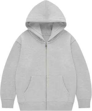 Flygo Unisex Boys Girls Hoodie Sweatshirt Full Zip Up Casual Long Sleeve Solid Jacket Kids Lightweight Outwear with Pockets