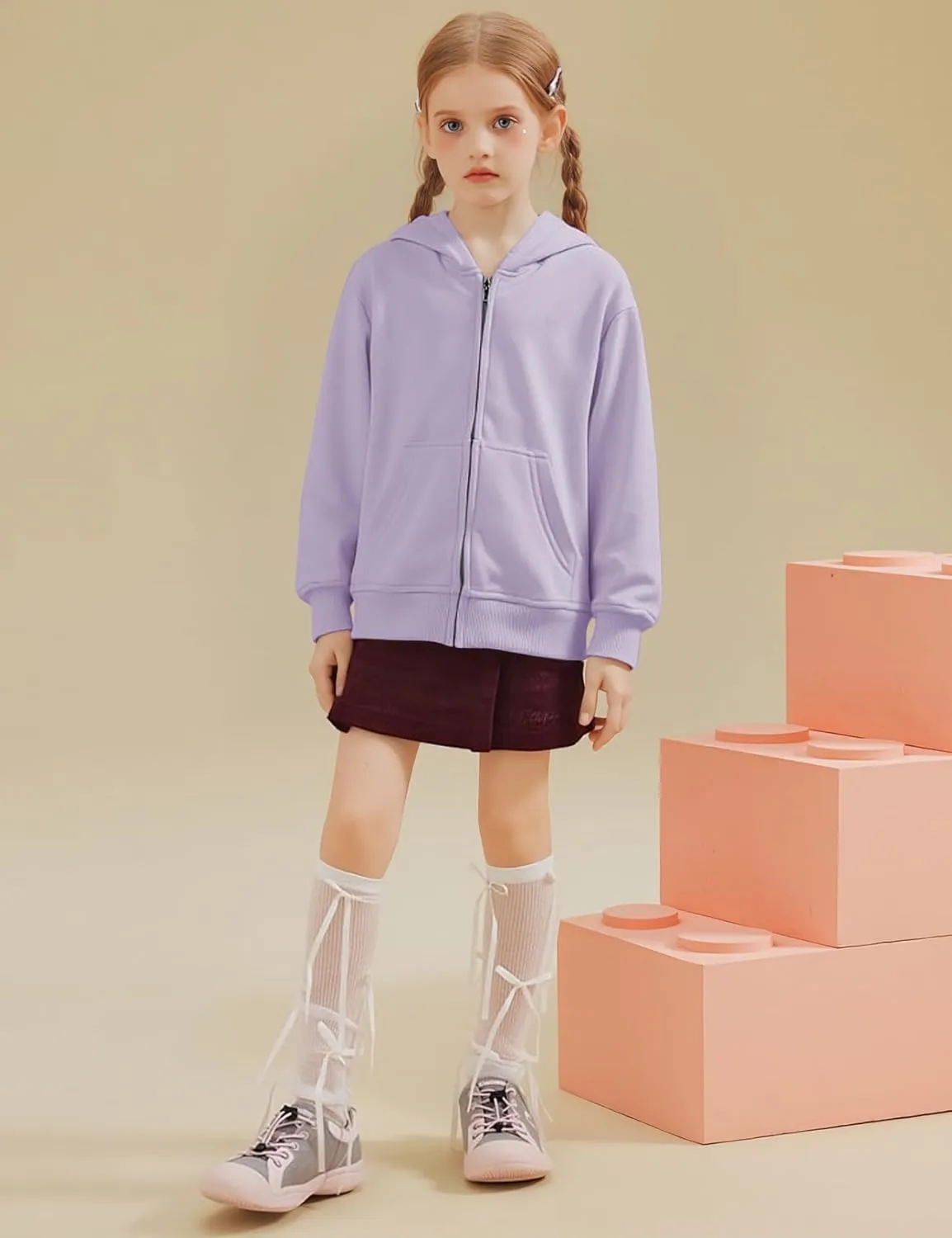 Flygo Unisex Boys Girls Hoodie Sweatshirt Full Zip Up Casual Long Sleeve Solid Jacket Kids Lightweight Outwear with Pockets