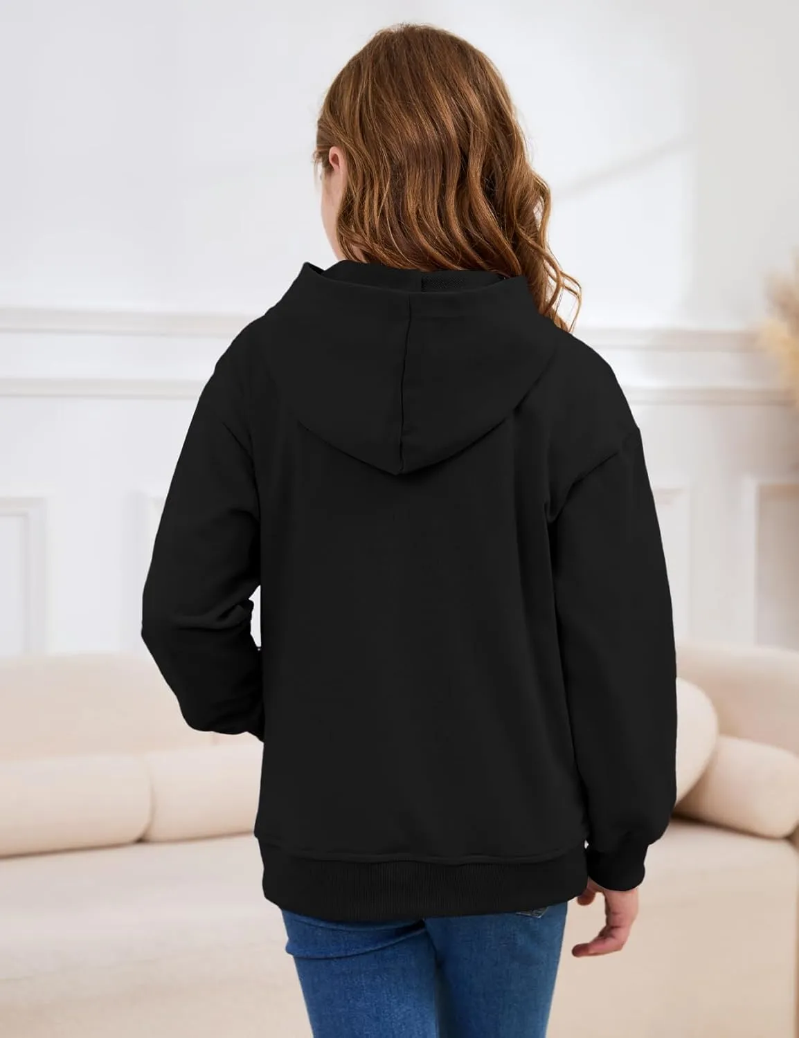Flygo Unisex Boys Girls Hoodie Sweatshirt Full Zip Up Casual Long Sleeve Solid Jacket Kids Lightweight Outwear with Pockets