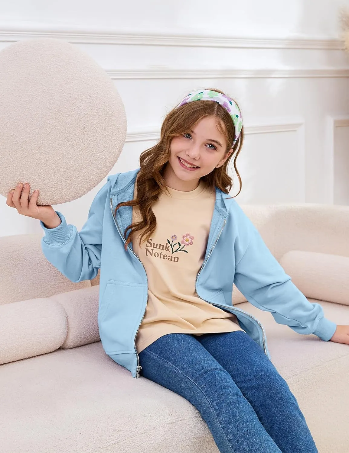 Flygo Unisex Boys Girls Hoodie Sweatshirt Full Zip Up Casual Long Sleeve Solid Jacket Kids Lightweight Outwear with Pockets