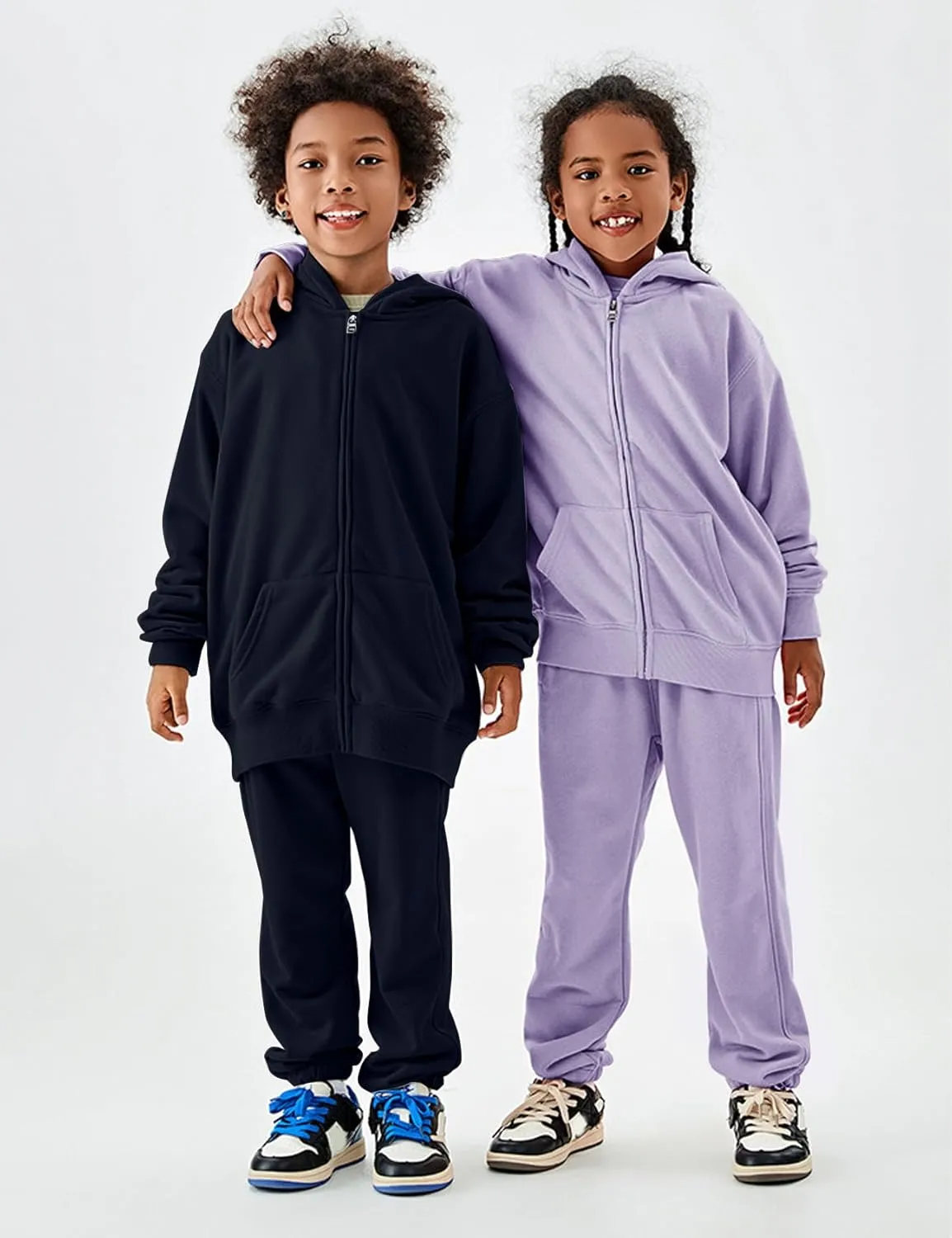 Flygo Unisex Boys Girls Hoodie Sweatshirt Full Zip Up Casual Long Sleeve Solid Jacket Kids Lightweight Outwear with Pockets