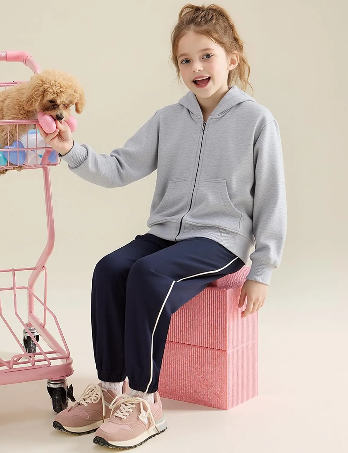 Flygo Unisex Boys Girls Hoodie Sweatshirt Full Zip Up Casual Long Sleeve Solid Jacket Kids Lightweight Outwear with Pockets