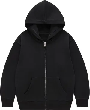 Flygo Unisex Boys Girls Hoodie Sweatshirt Full Zip Up Casual Long Sleeve Solid Jacket Kids Lightweight Outwear with Pockets