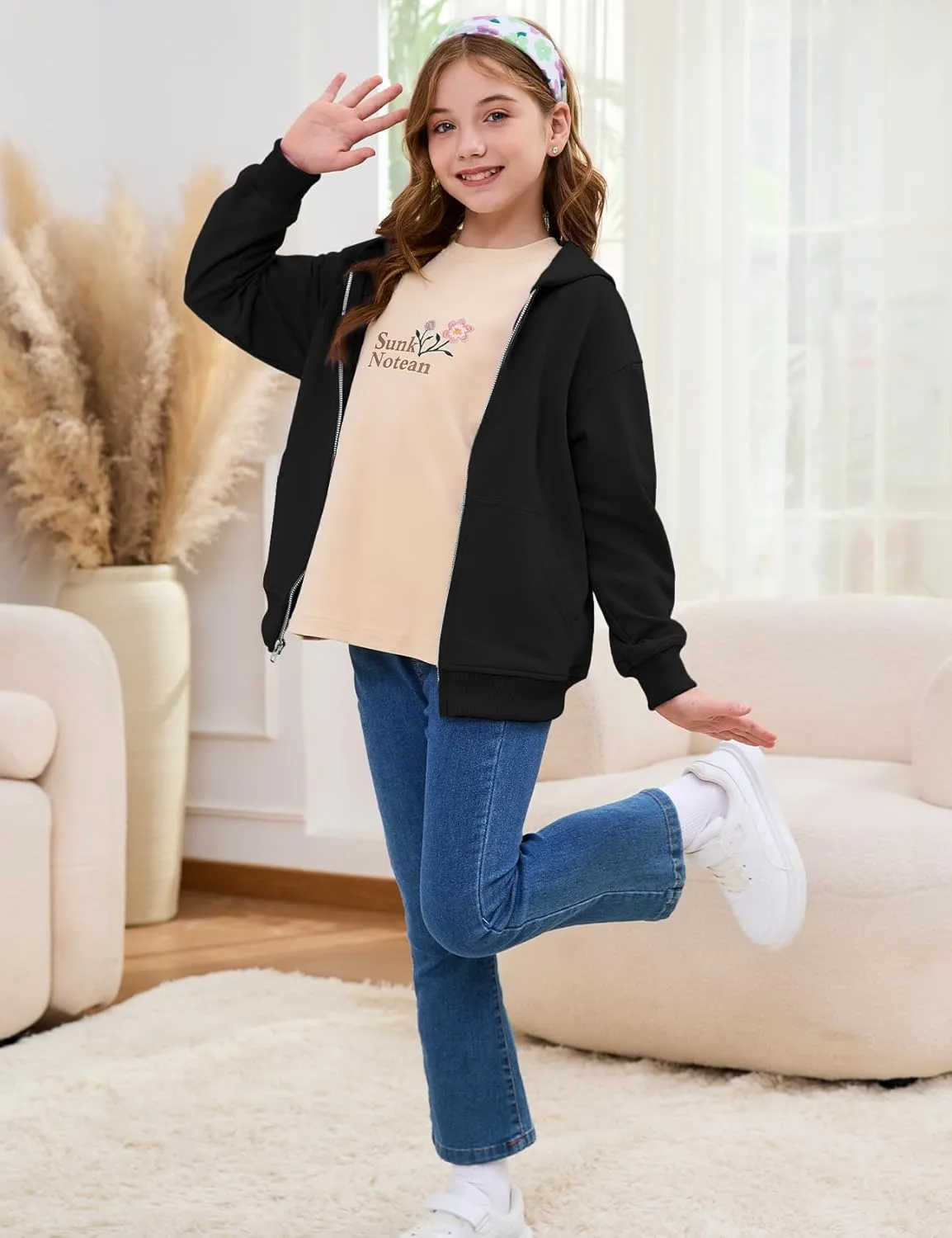 Flygo Unisex Boys Girls Hoodie Sweatshirt Full Zip Up Casual Long Sleeve Solid Jacket Kids Lightweight Outwear with Pockets