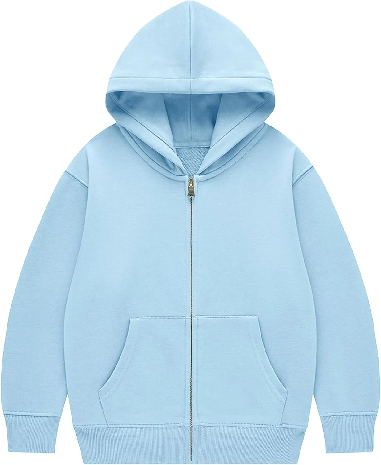 Flygo Unisex Boys Girls Hoodie Sweatshirt Full Zip Up Casual Long Sleeve Solid Jacket Kids Lightweight Outwear with Pockets