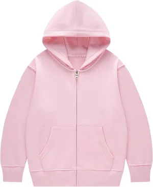 Flygo Unisex Boys Girls Hoodie Sweatshirt Full Zip Up Casual Long Sleeve Solid Jacket Kids Lightweight Outwear with Pockets