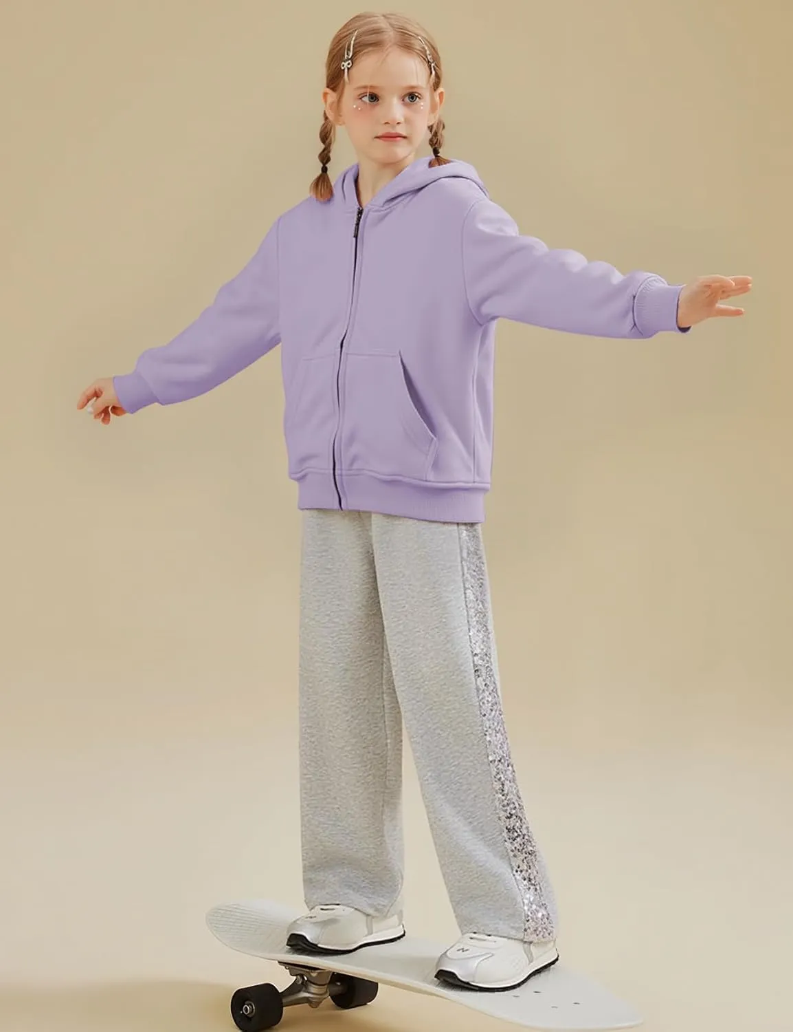 Flygo Unisex Boys Girls Hoodie Sweatshirt Full Zip Up Casual Long Sleeve Solid Jacket Kids Lightweight Outwear with Pockets