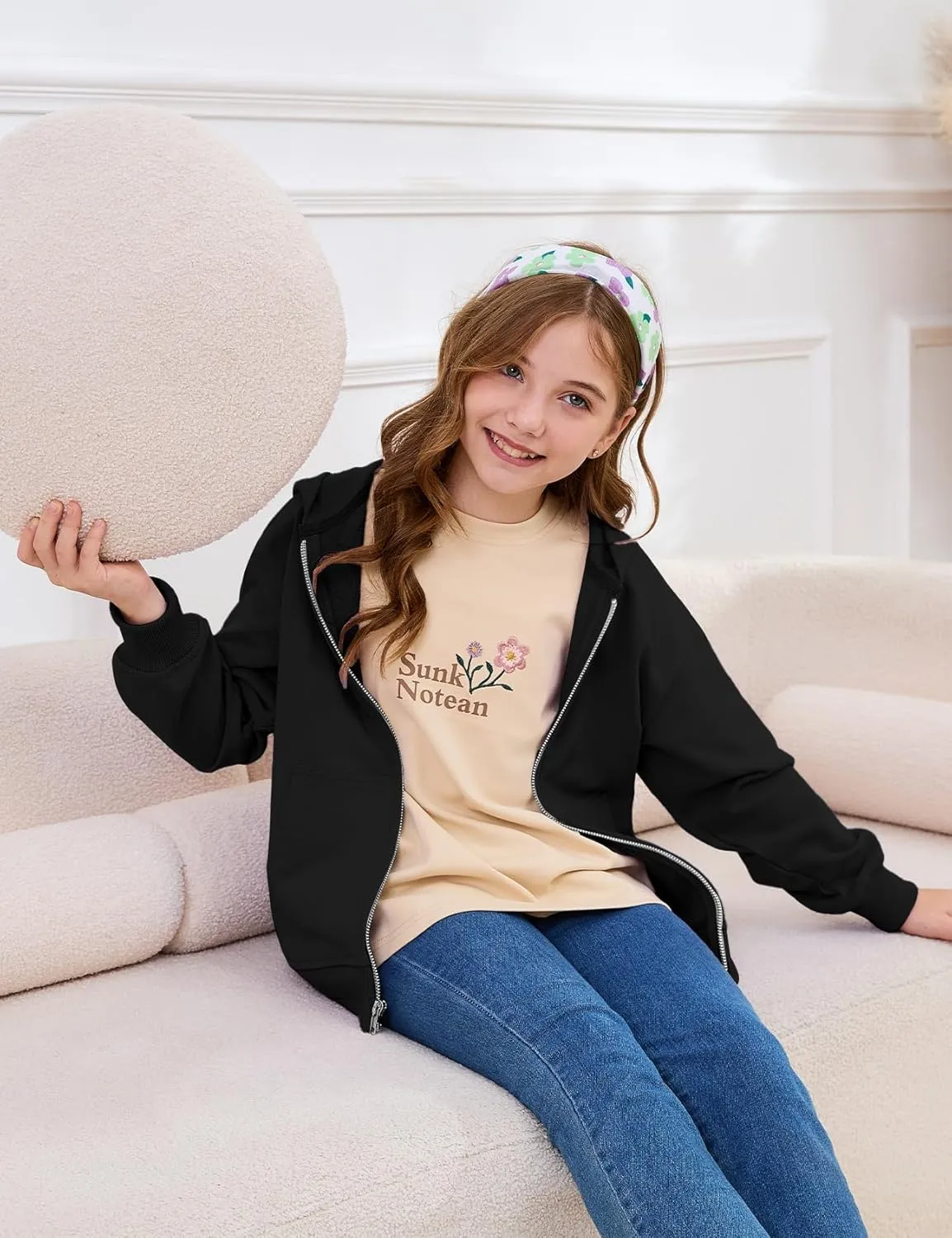 Flygo Unisex Boys Girls Hoodie Sweatshirt Full Zip Up Casual Long Sleeve Solid Jacket Kids Lightweight Outwear with Pockets