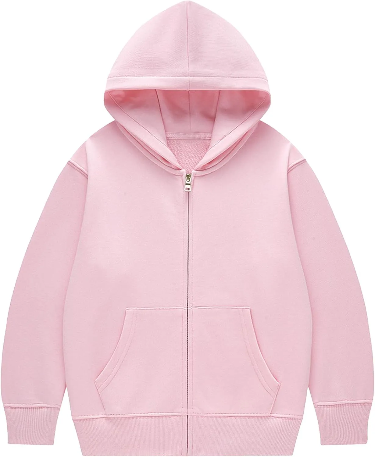 Flygo Unisex Boys Girls Hoodie Sweatshirt Full Zip Up Casual Long Sleeve Solid Jacket Kids Lightweight Outwear with Pockets
