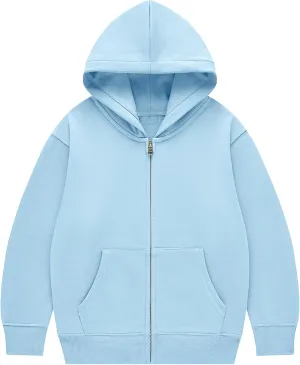 Flygo Unisex Boys Girls Hoodie Sweatshirt Full Zip Up Casual Long Sleeve Solid Jacket Kids Lightweight Outwear with Pockets