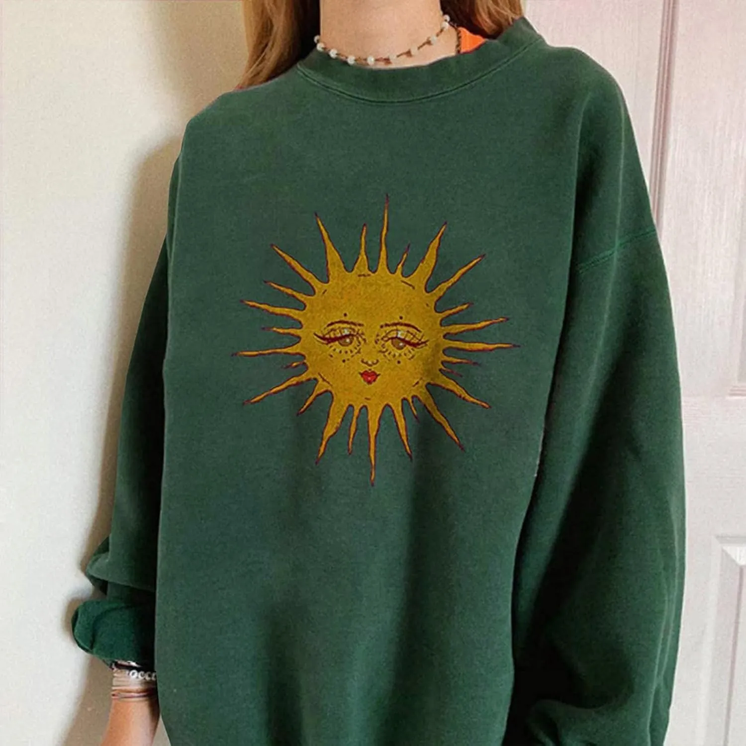 GAOJU Oversized Graphic Sweatshirt for Women Crewneck Long Sleeve Drop Shoulder Casual Pullover Sweatshirt Tops
