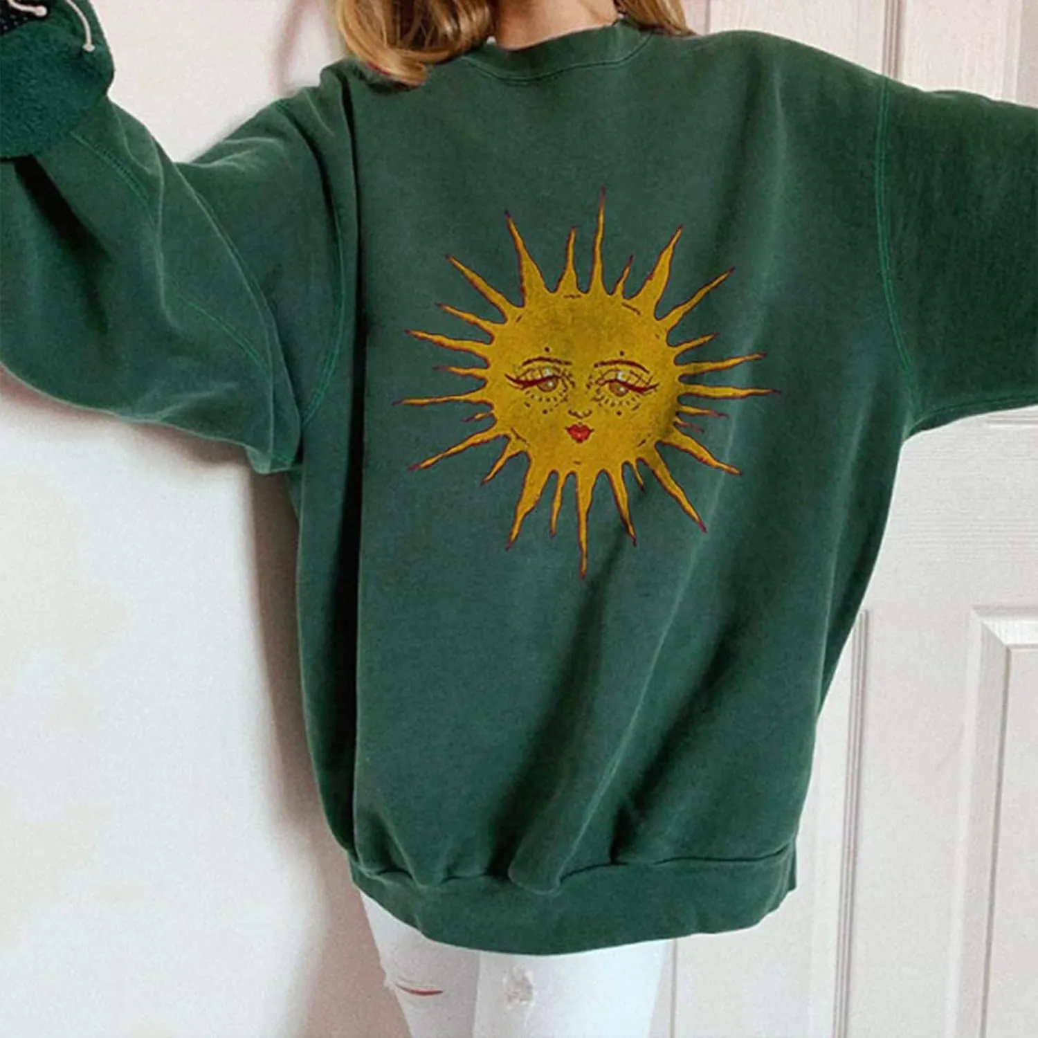 GAOJU Oversized Graphic Sweatshirt for Women Crewneck Long Sleeve Drop Shoulder Casual Pullover Sweatshirt Tops