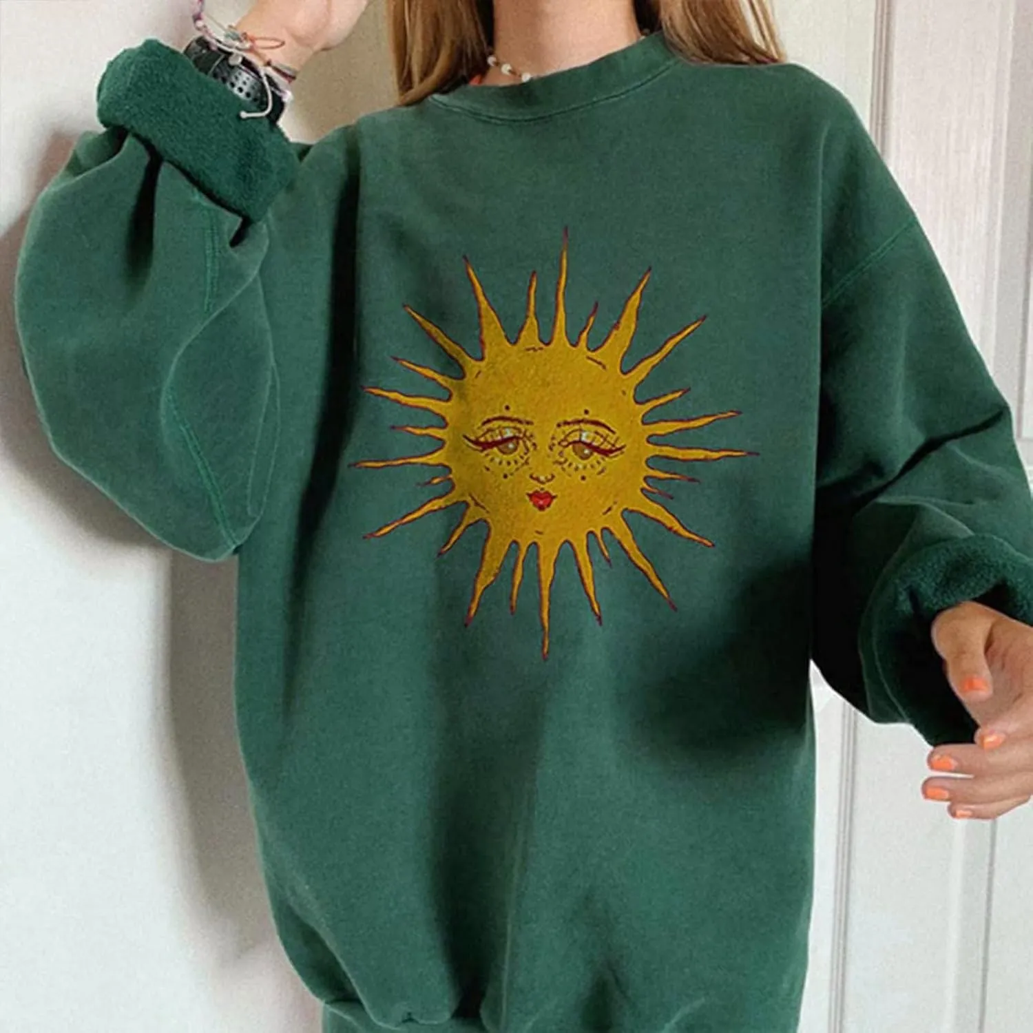GAOJU Oversized Graphic Sweatshirt for Women Crewneck Long Sleeve Drop Shoulder Casual Pullover Sweatshirt Tops