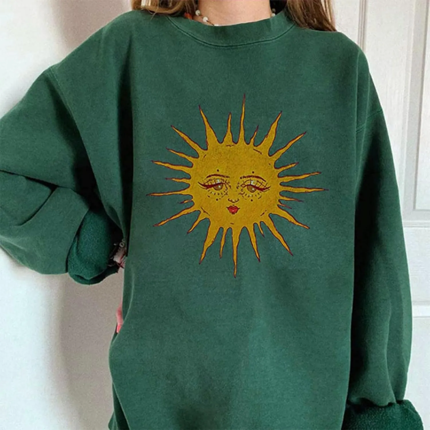 GAOJU Oversized Graphic Sweatshirt for Women Crewneck Long Sleeve Drop Shoulder Casual Pullover Sweatshirt Tops