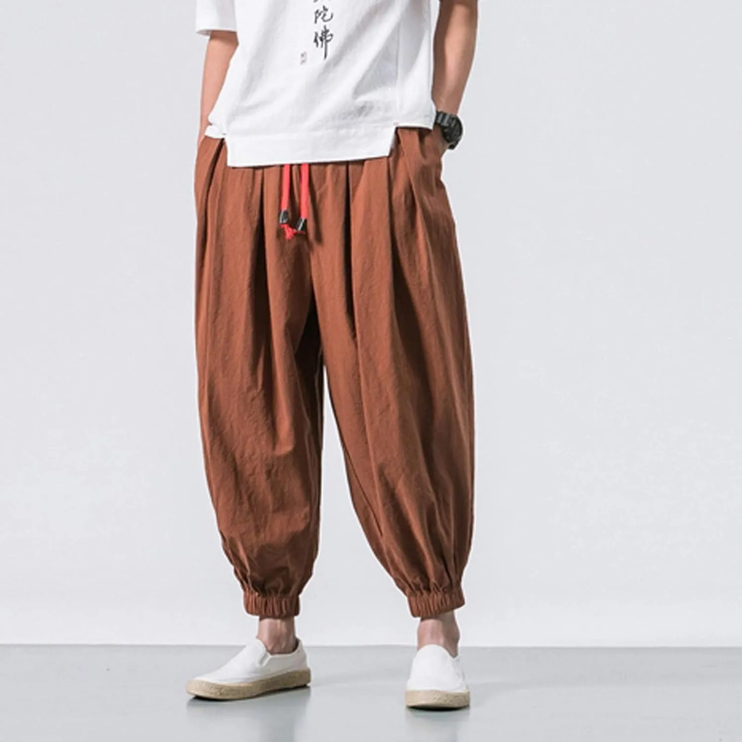 GIERIDUC Mens Cotton Linen Loose Pant Casual Long Pants Lightweight Flat-Front Summer Trousers Yoga Beach Pants for Men