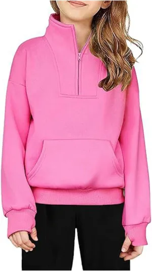 Girls Half Zip Sweatshirt Fleece Quarter Zip Pullover Sweatshirts with Thumb Hole Fall Clothes for Teen Girls