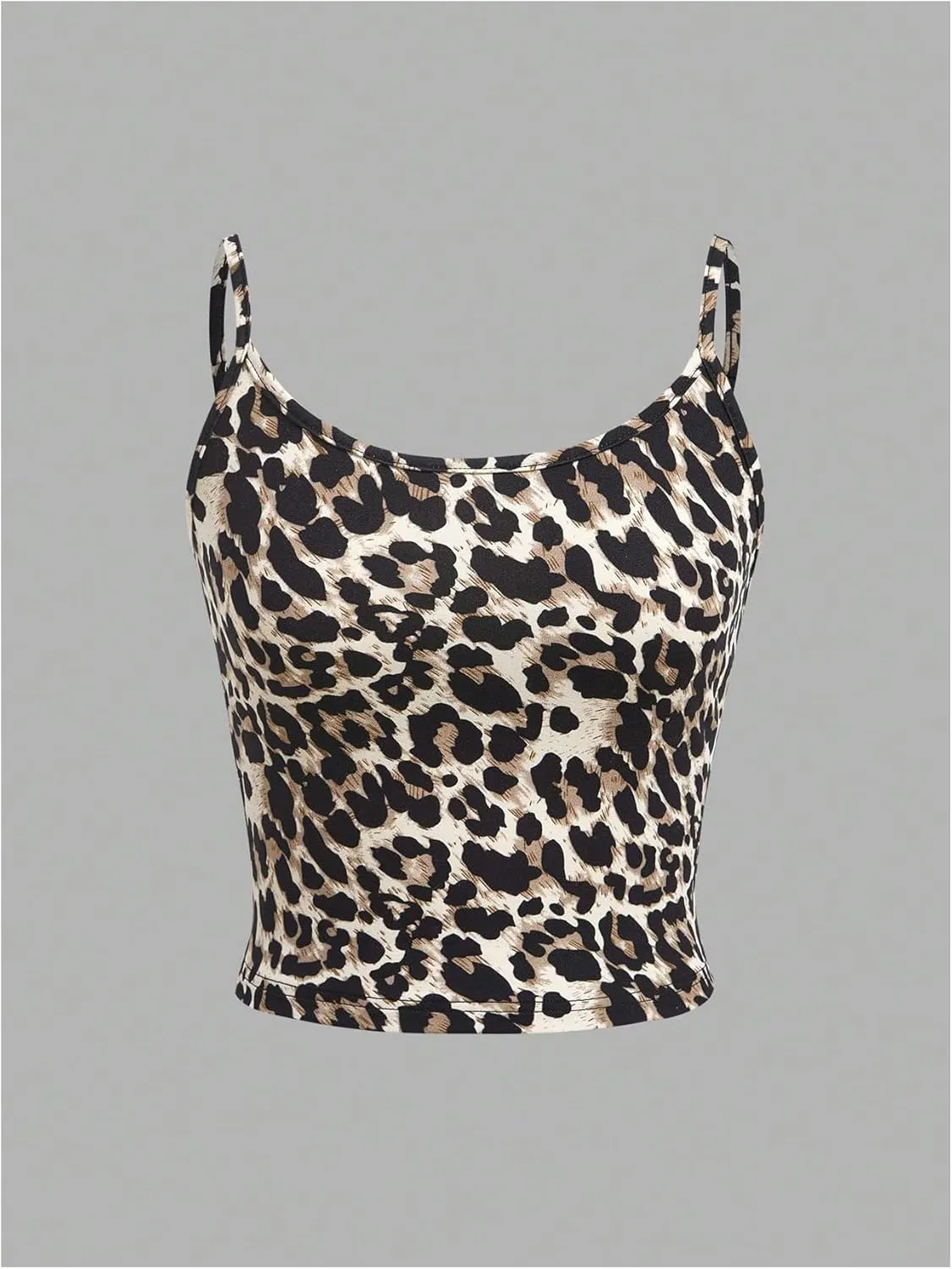 GORGLITTER Women's 4 Pack Leopard Cheetah Spaghetti Strap Camisole Crop Top Camo Sleeveless Cropped Cami Tops