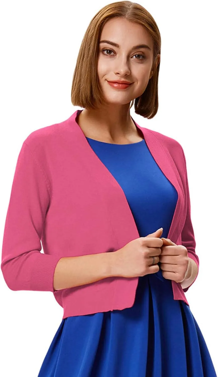 GRACE KARIN Women 2 Pack 3/4 Sleeve Cardigan Sweater Cropped Shrug for Dress Tops S-2XL