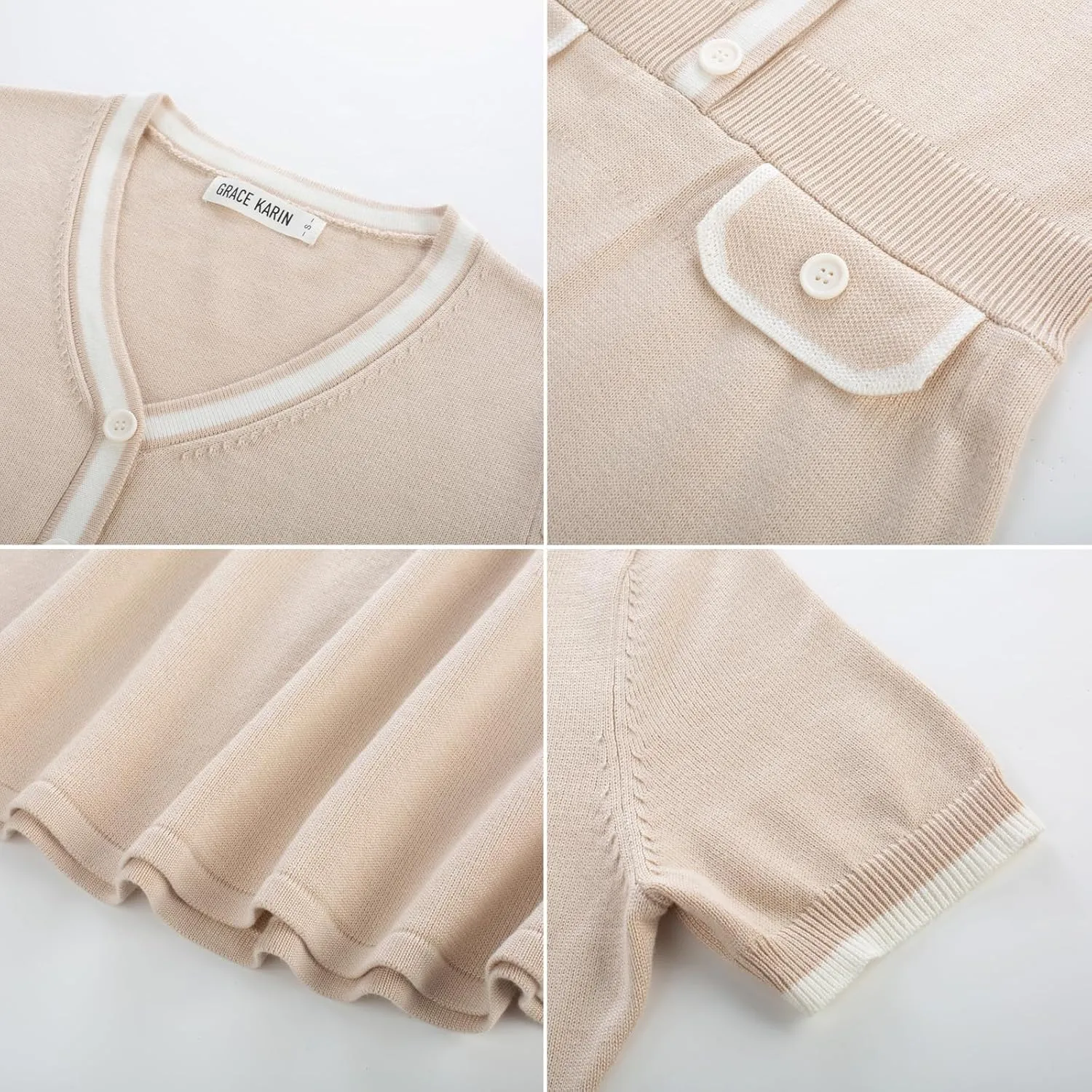 GRACE KARIN Women's Summer Short Sleeve Mini Dress 2025 Causual V Neck A Line Color Block Button Knit Sweater Short Dresses