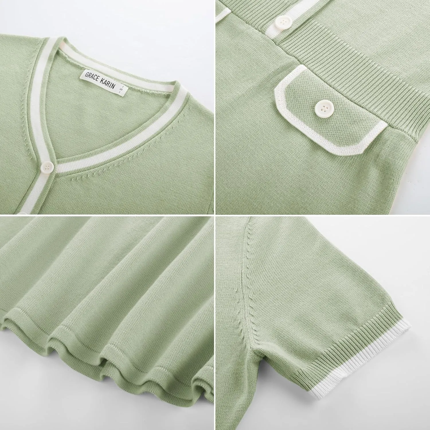 GRACE KARIN Women's Summer Short Sleeve Mini Dress 2025 Causual V Neck A Line Color Block Button Knit Sweater Short Dresses