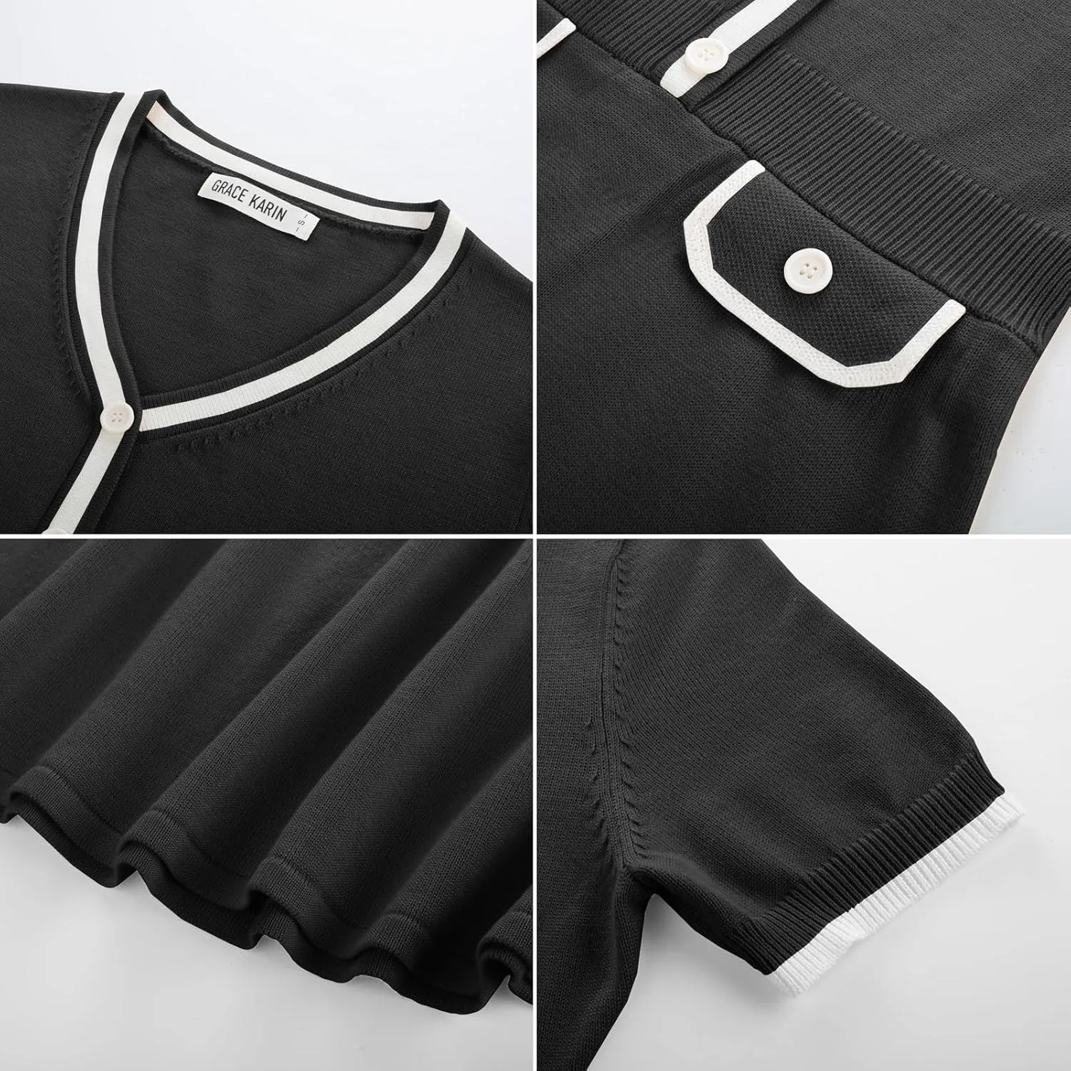 GRACE KARIN Women's Summer Short Sleeve Mini Dress 2025 Causual V Neck A Line Color Block Button Knit Sweater Short Dresses