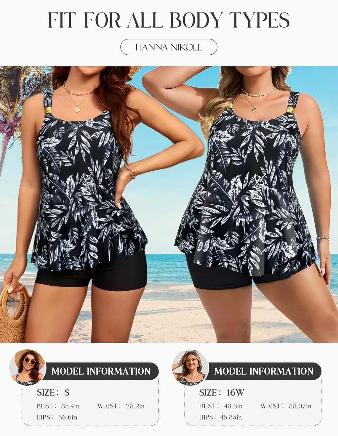 Hanna Nikole Womens Tankini Swimsuits 2 Piece Bathing Suit Flowy Ruffle Tankini Tops with Swim Shorts