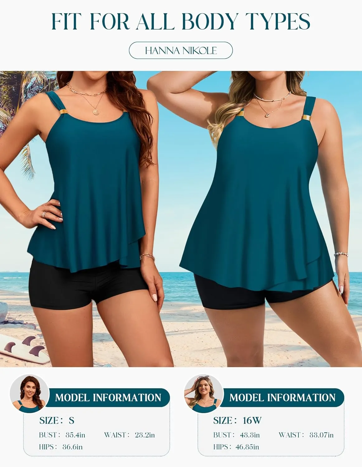 Hanna Nikole Womens Tankini Swimsuits 2 Piece Bathing Suit Flowy Ruffle Tankini Tops with Swim Shorts